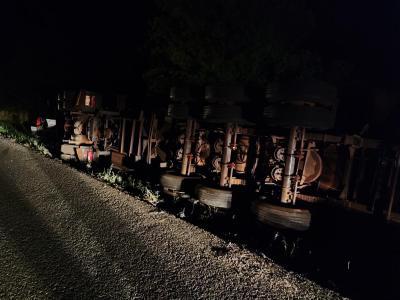 N. Laranjeiras: Carreta carregada com madeira tomba na BR 277 e carga Ã© saqueada