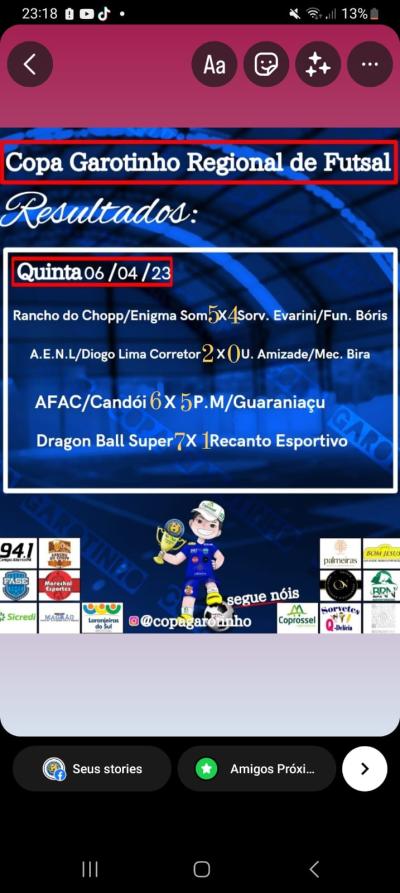 Confira os resultados dos jogos da última quinta-feira (6) da Copa Garotinho de Futsal 