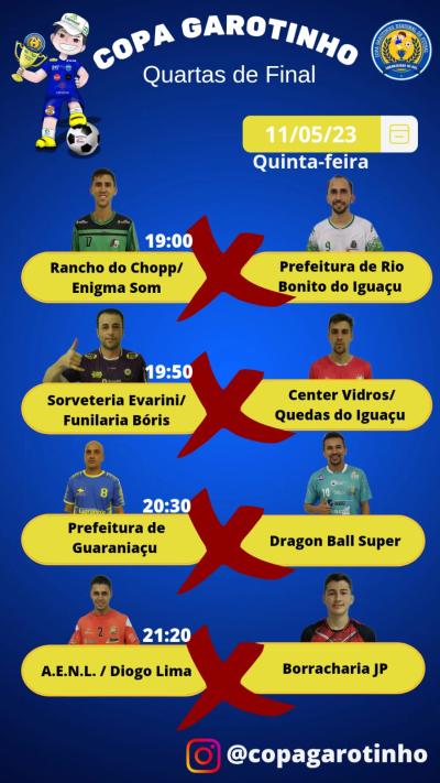 Nesta quinta-feira (11) tem as Quartas de Finais da Copa Garotinho de Futsal 