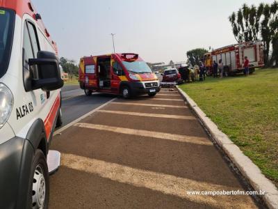 LS: Colisão entre caminhao e carro de passeio é registrada no trevo de acesso a cidade