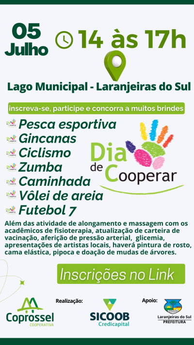 COPROSSEL, SICOOB E PREFEITURA DE LARANJEIRAS, ANUNCIAM AÇÕES DO DIA DE COOPERAR 