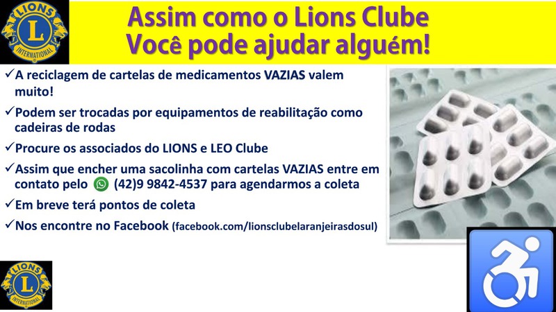 Lions Clube lança campanha de arrecadação de cartelas de medicamentos vazias