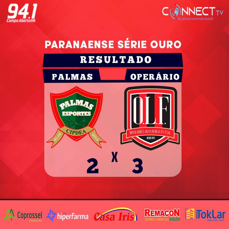 Paranaense de Futsal Chave Ouro - Operário Laranjeiras vence Palmas e divide a liderança com o Cascavel 