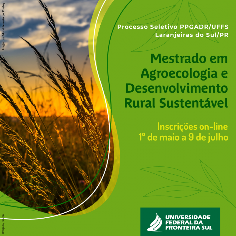 Prazo para inscrição no Mestrado em Agroecologia e Desenvolvimento Rural Sustentável segue até 9 de julho