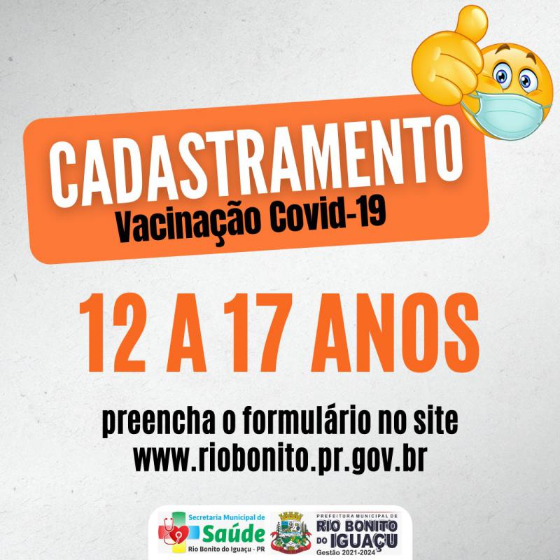  Adolescentes de 12 a 17 anos já podem se cadastrar no Site da Prefeitura do Rio Bonito para a vacinação contra a covid-19