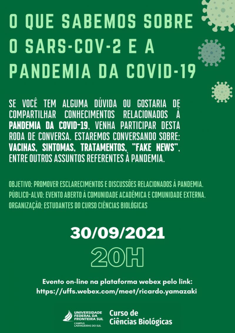 UFFS: Curso de Ciências Biológicas promove roda de conversa sobre Sars-Cov-2 e Pandemia da Covid-19