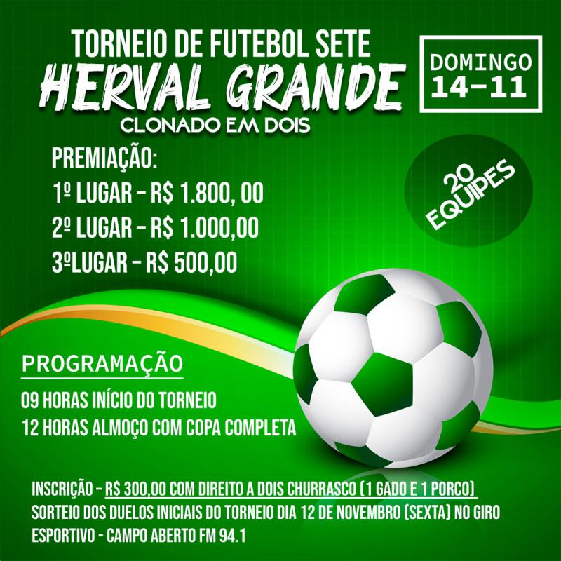 No próximo domingo (14) tem Torneio de Futebol Sete no Herval Grande 