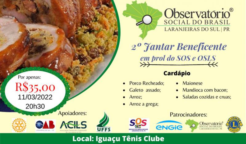 Ingressos para o Jantar Beneficente do Observatório Social estão esgotados