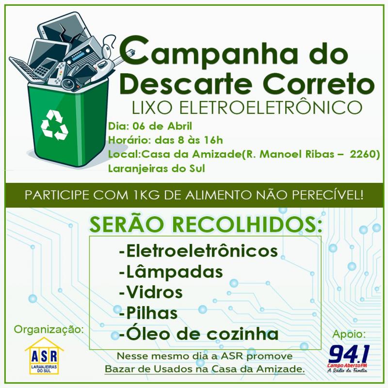 Recolhimento de materiais eletroeletrônicos acontece hoje (06/04) em Laranjeiras do Sul