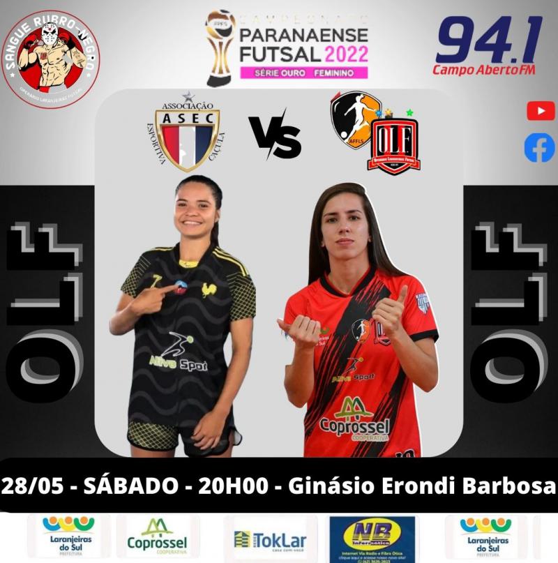  Operário Laranjeiras duela contra Asec Cantagalo Pelo Paranaense de Futsal Feminino Chave Ouro.