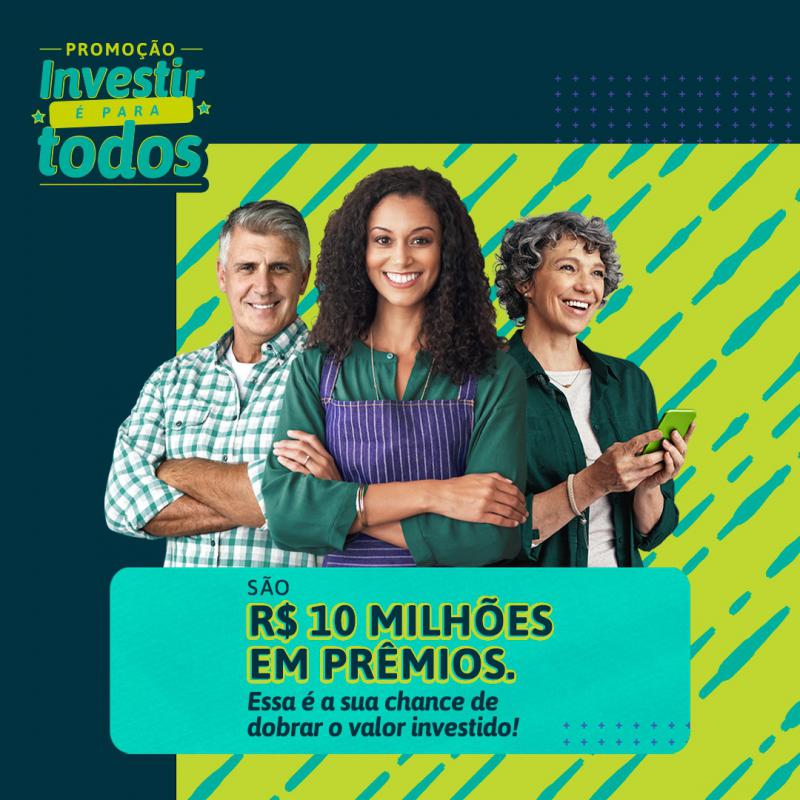 Sicoob lança campanha “Investir é para todos”, que oferece R$ 10 milhões em prêmios
