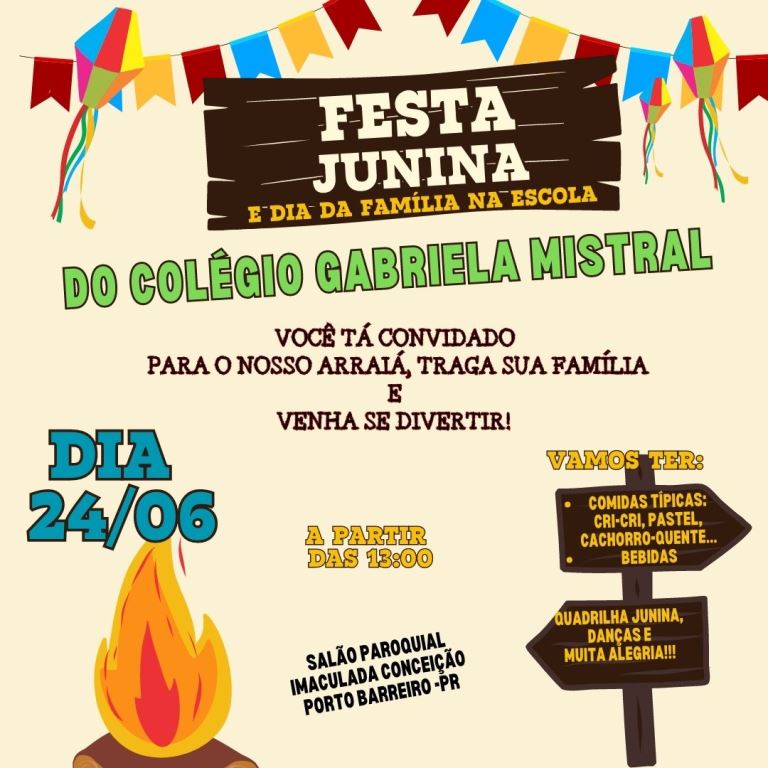 Colégio Gabriela Mistral de Porto Barreiro promove Festa Junina e Dia da Família na Escola