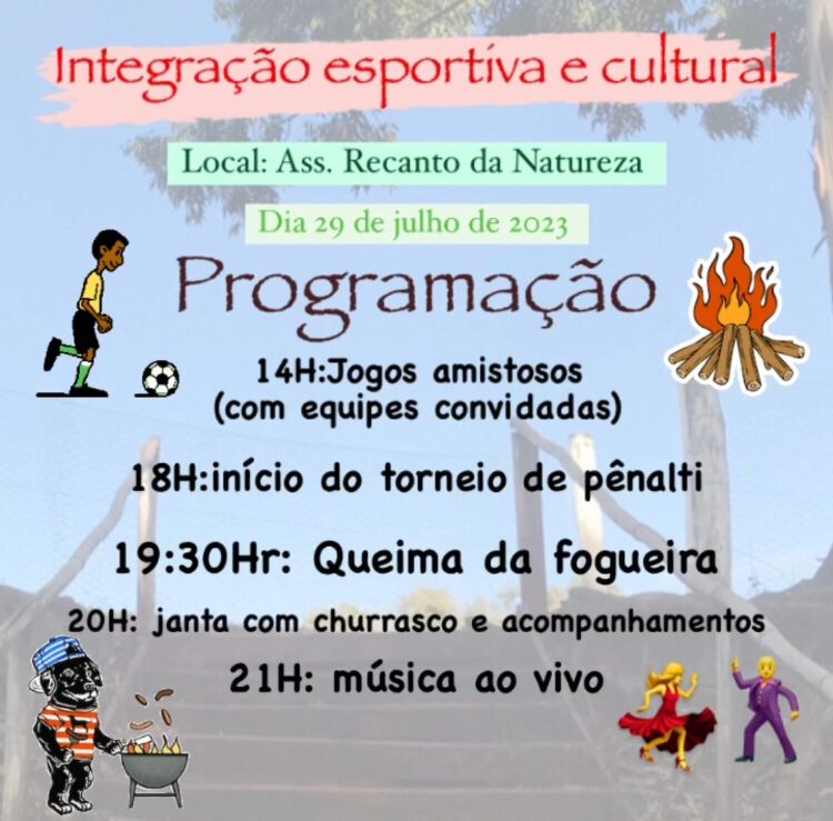 Neste sábado (29) tem Integração Esportiva e Cultural no Recanto da Natureza 