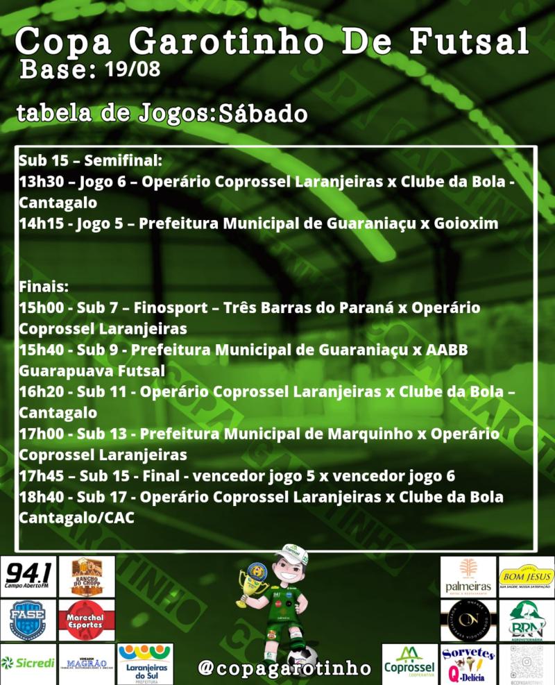 Confira os horários das finais da Copa Garotinho de Futsal Categorias de Base