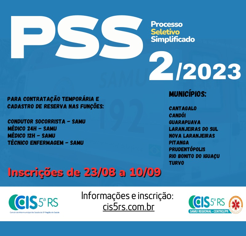 Disponível Edital pra o 2ª PSS do SAMU Regional