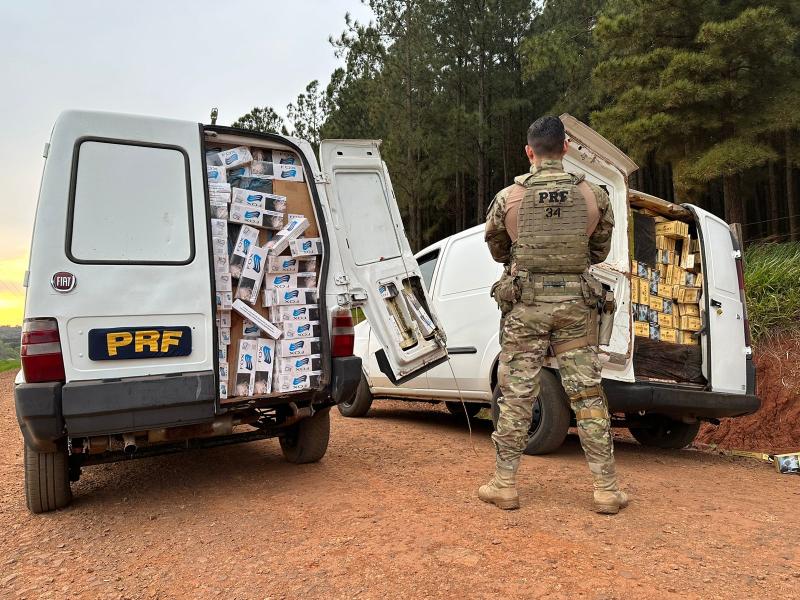 PRF apreende dois caminhões carregados com cigarros no oeste do Estado