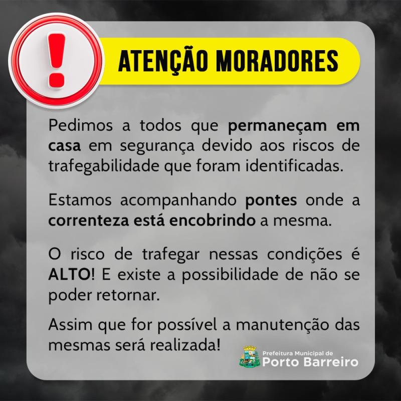 Prefeitura de Porto Barreiro pede a população evitar sair das suas casas 