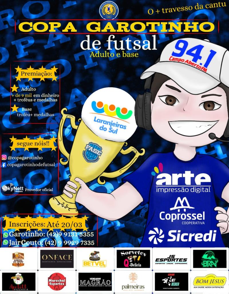 Terminam nesta quarta-feira (20) as inscrições da Copa Garotinho de Futsal 