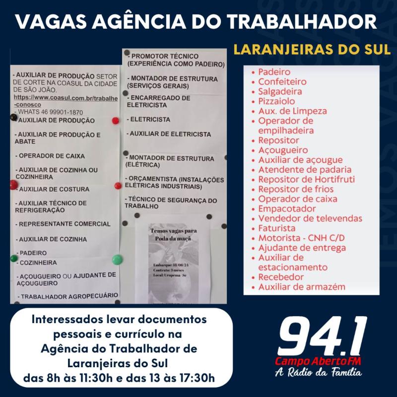 LS: Agência do Trabalhador tem mais de 50 vagas de emprego 