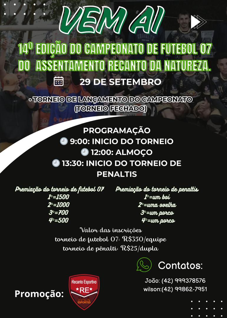 Inscrições abertas para o 14º campeonato de Futebol Sete do Recanto Esportivo 