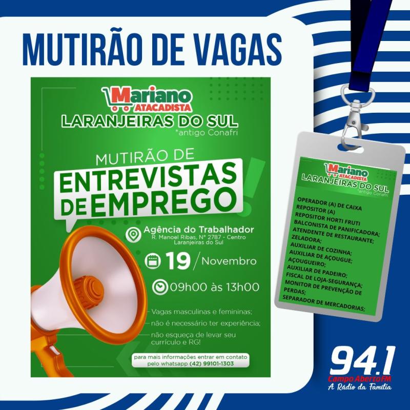 LS: Hoje tem mutirão de emprego na Agência do Trabalhador