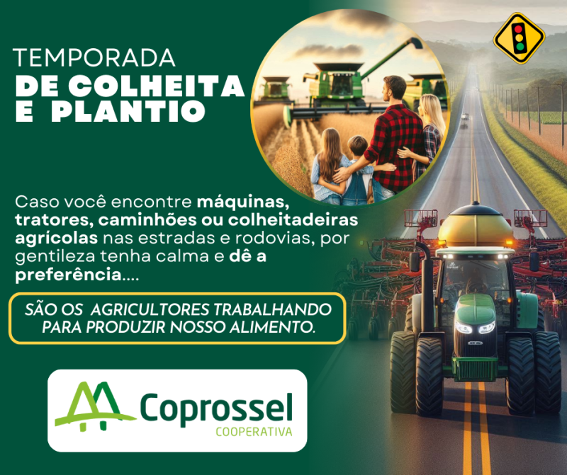 Temporada de colheita e plantio, é preciso ter atenção e calma nas estradas e rodovias 