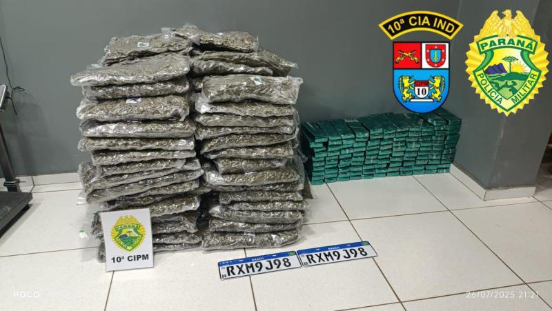 Cantagalo: PM apreende 220kg de maconha em veículo abandonado