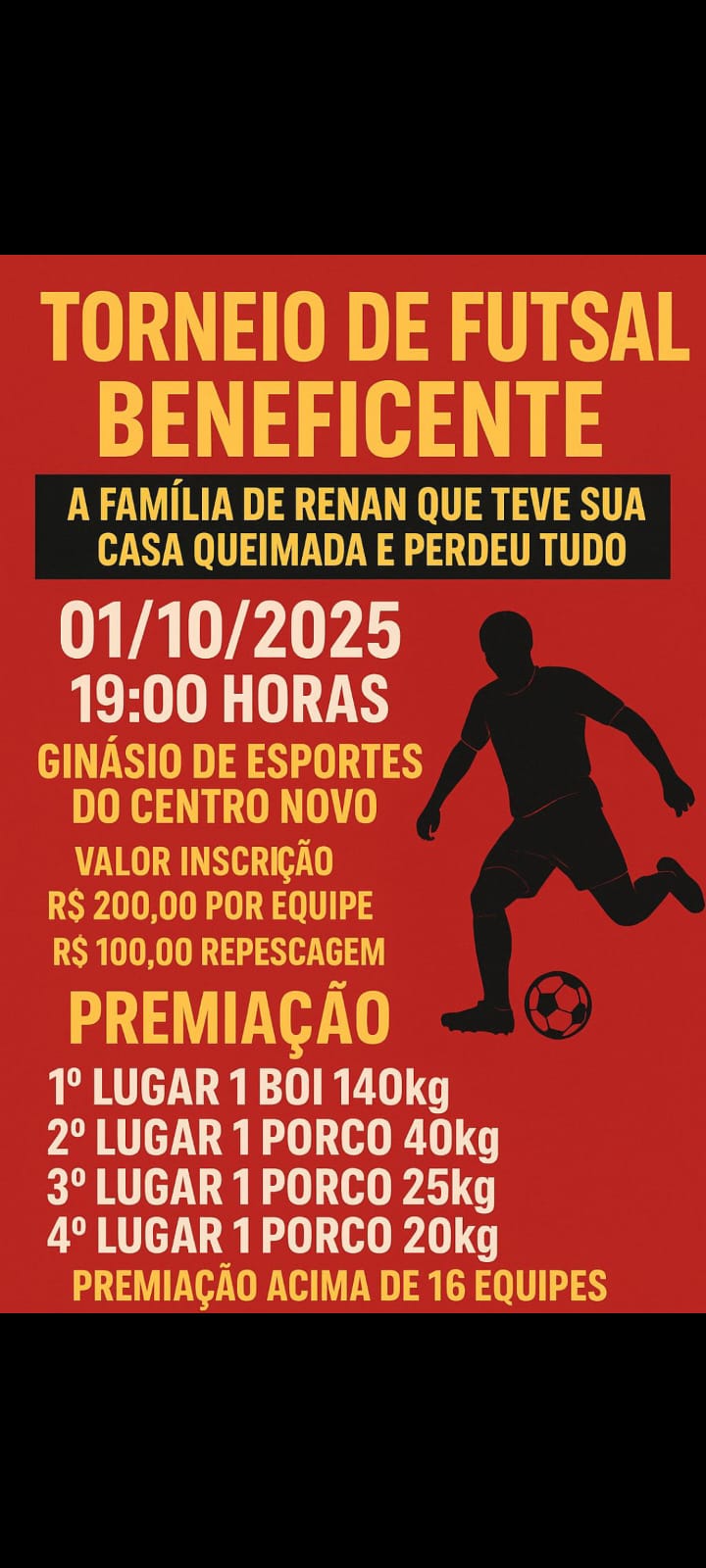 Nesta quarta-feira, 1º/10, tem Torneio de Futsal na comunidade Centro Novo Rio Bonito do Iguaçu.