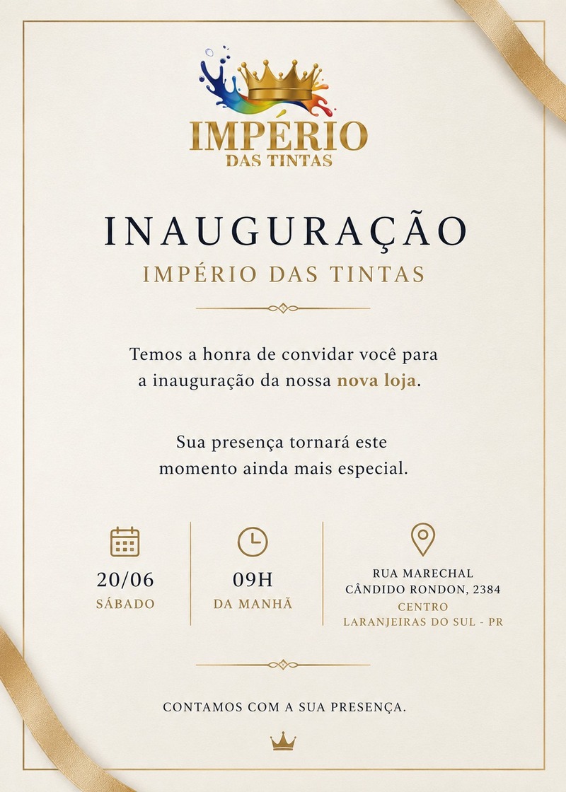 Neste sábado, 20, Grupo Império das Tintas inaugura loja em Laranjeiras do Sul 